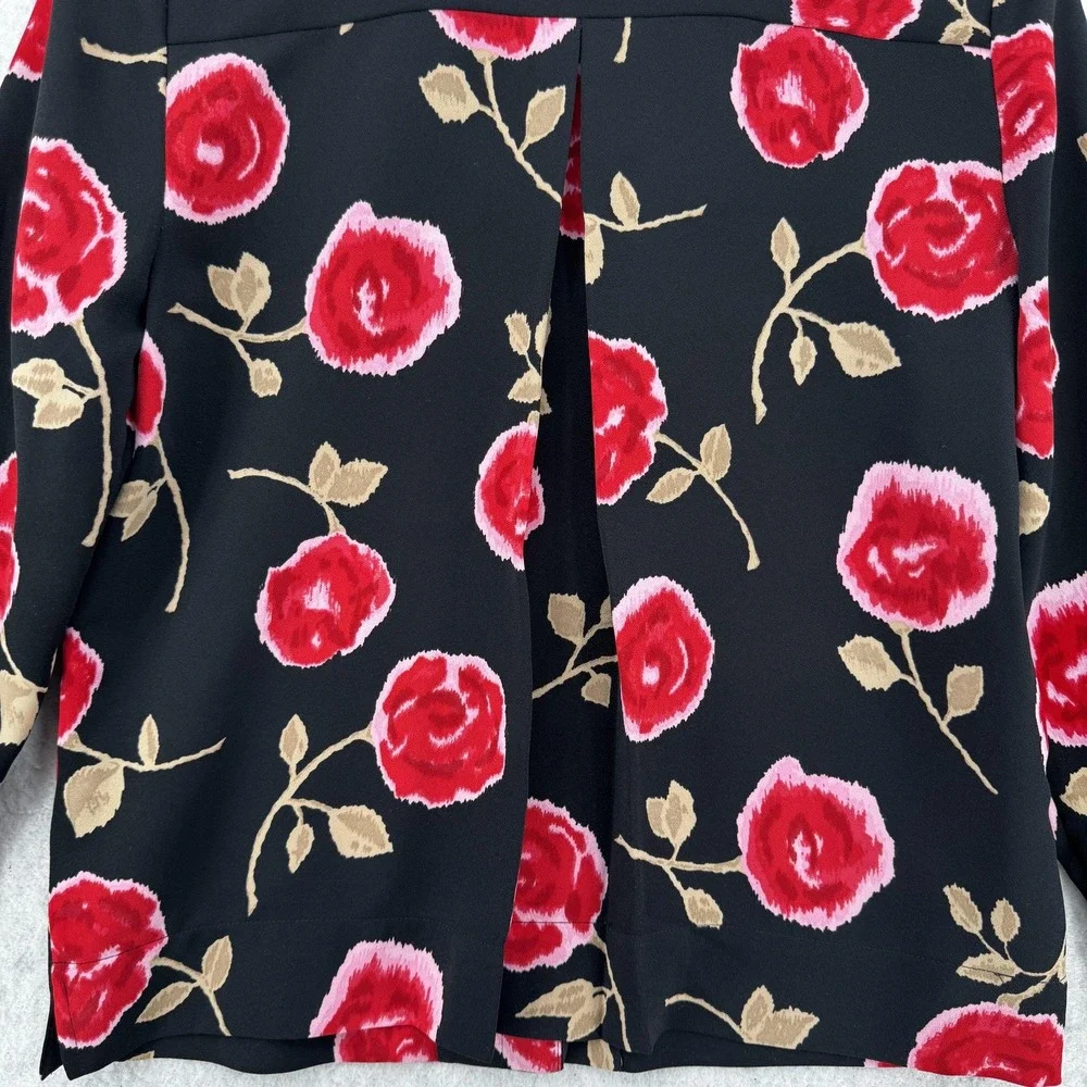 Kate Spade Jacket Womens XS Black Red Floral Rose Gold Button‎ Blazer Dressy